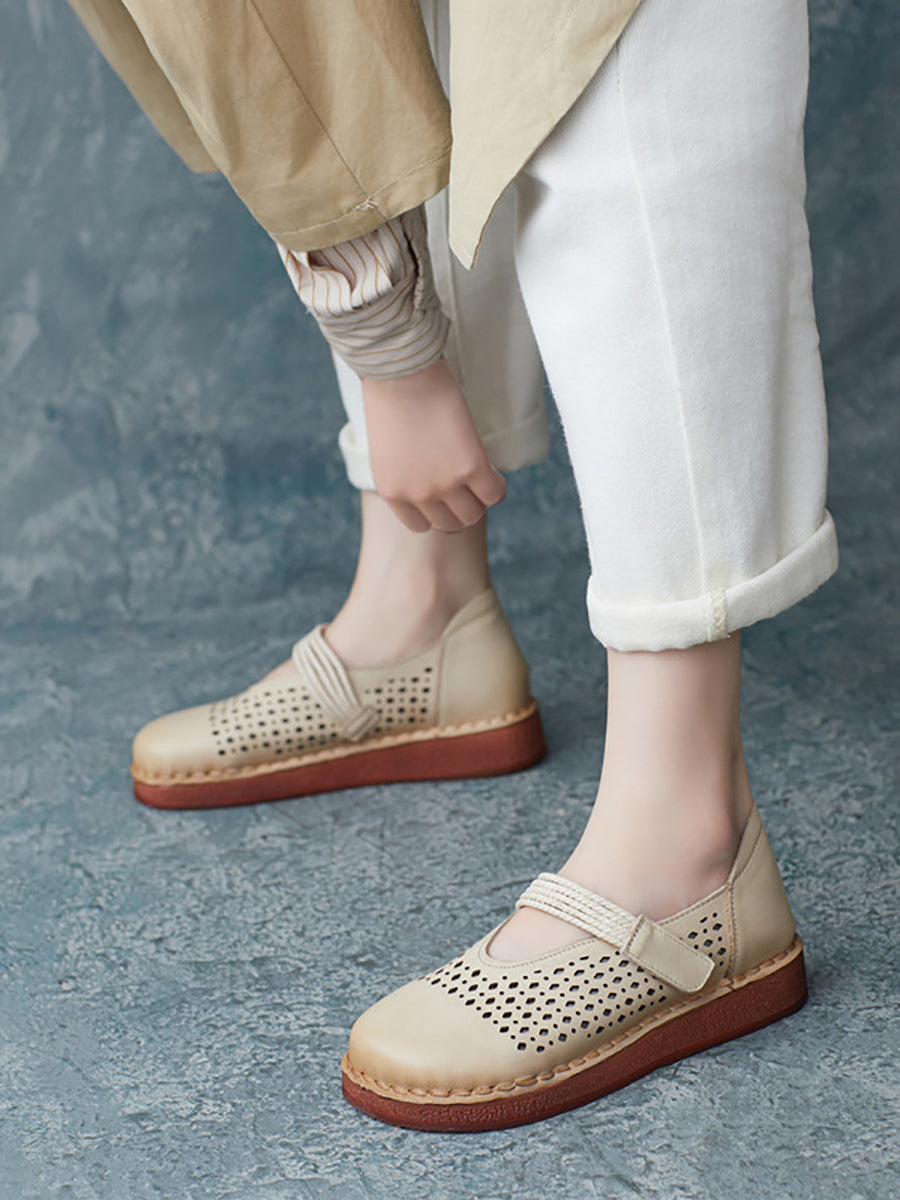 Women Summer Casual Leather Cutout Flat Shoes UI1016 Ada Fashion