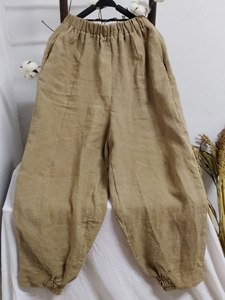 Women Spring Vintage Solid Solid Ramie Loose Pants KL1032 Ada Fashion