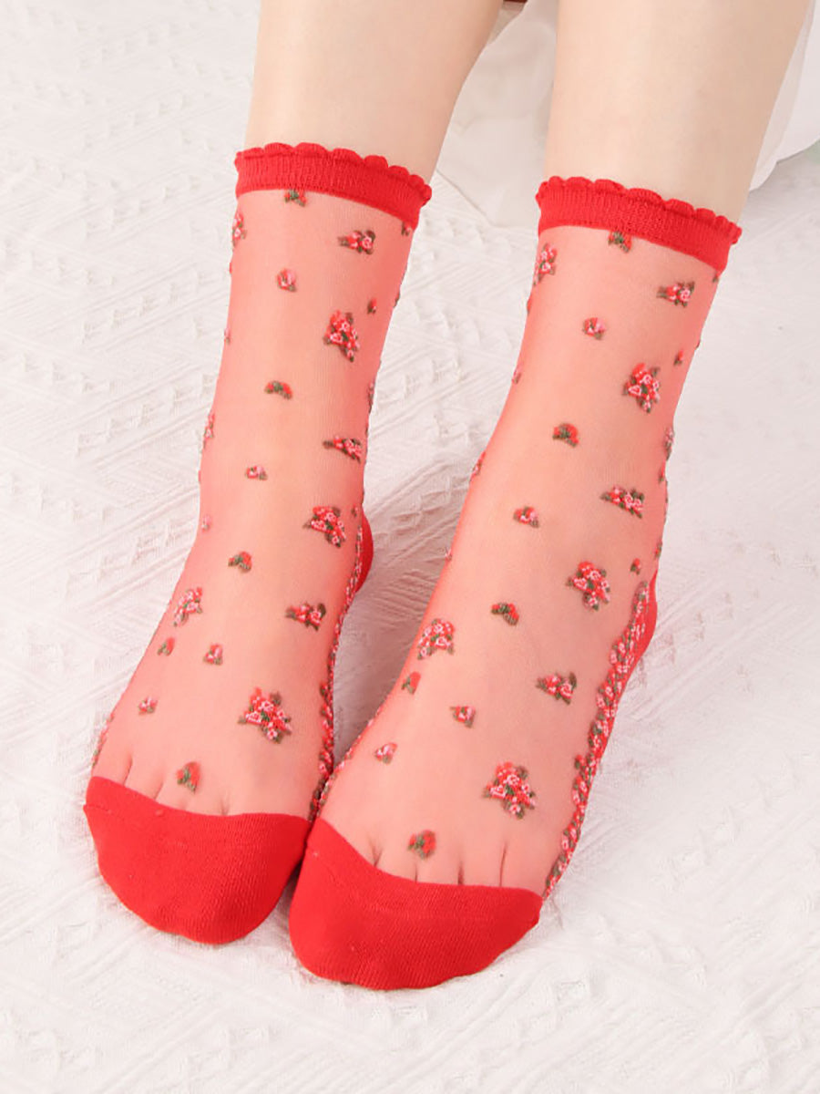8 Pairs Women Summer Floral Jacquard Thin Socks LL007 BUYKUD