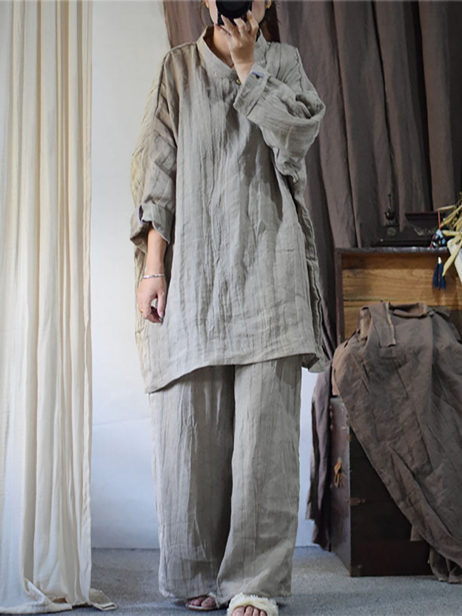 Women Vintage Solid Linen Loose Long Blouse KL1033 Ada Fashion