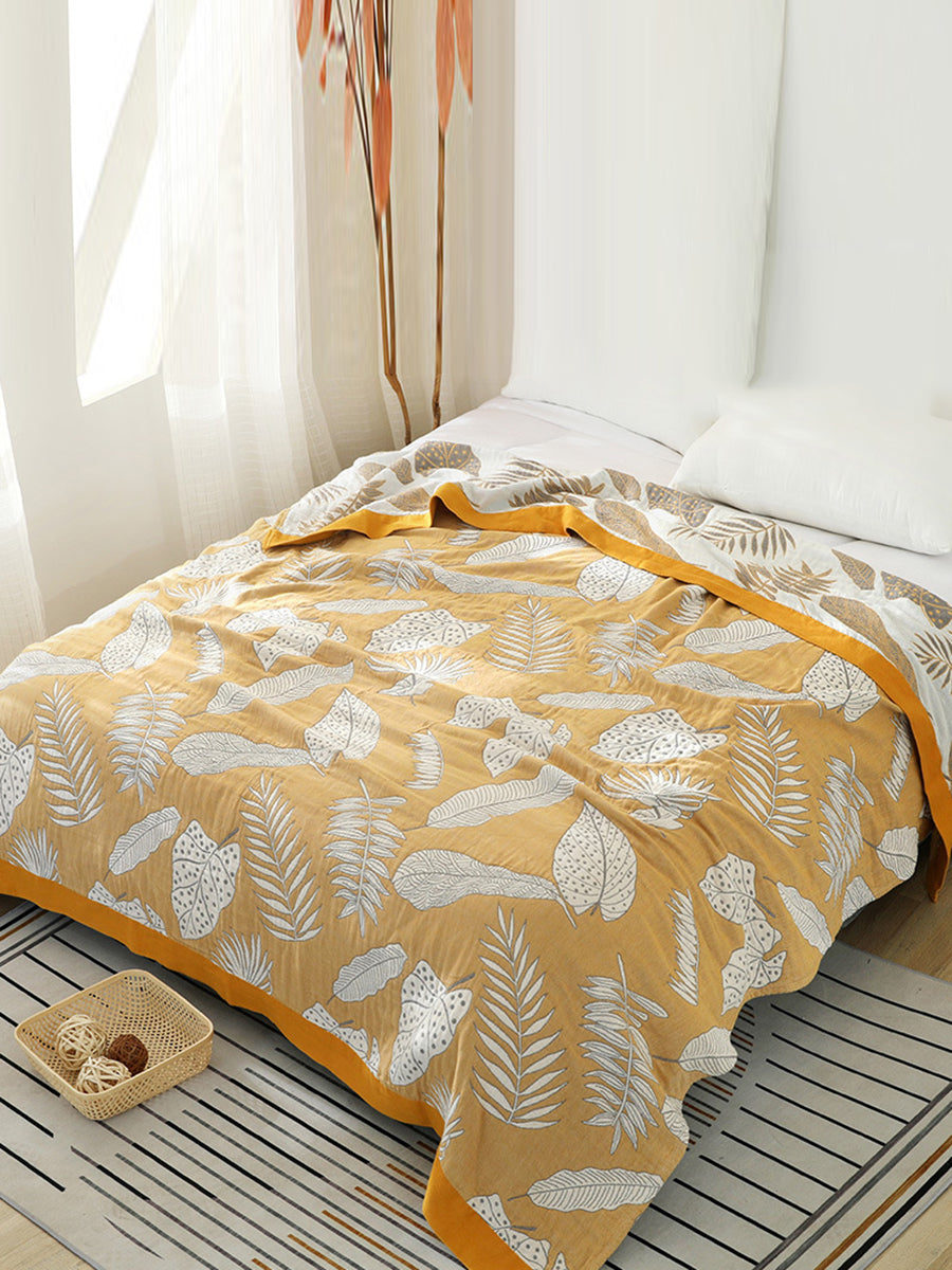 5Layer Cotton Summer Nap Leaf Jacquard Sofa Blanket TY1011 Ada Fashion