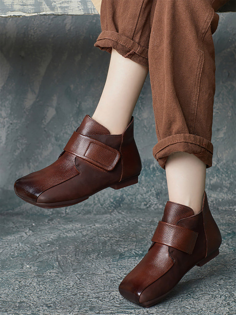 Women Artsy Leather Spliced Square Collar Ankle Boots BA1033 Genistyle Shop