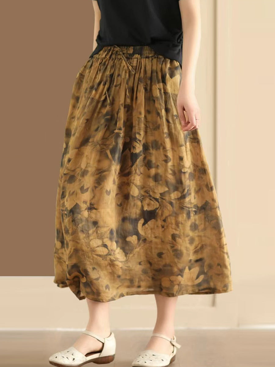 Women Vintage Summer Flower Ramie Loose Skirt QW1006 Ada Fashion