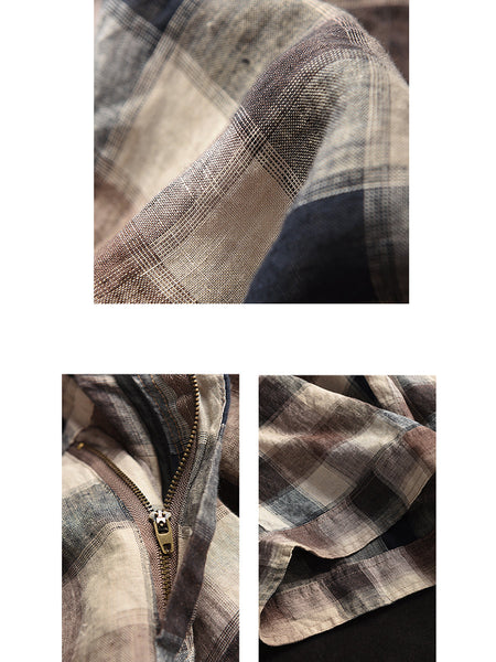 Women Summer Casual Plaid Linen Wide-leg Pants PP1028 BUYKUD