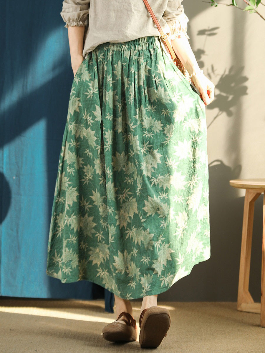 Plus Size Floral Vintage Elastic Waist Summer Loose Skirt RR1030 GKFS