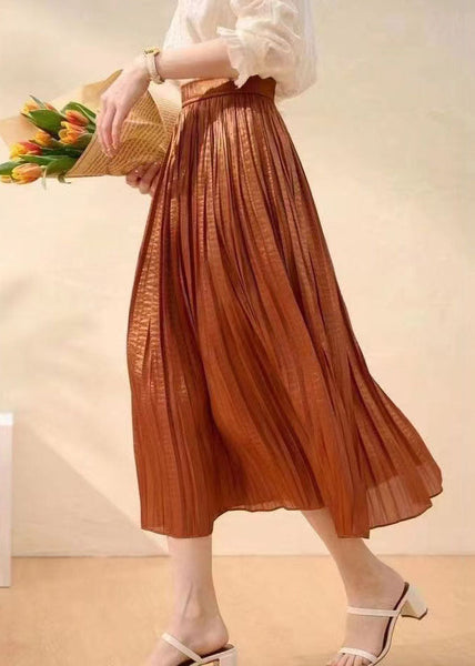 Women Caramel Wrinkled Patchwork Silk Skirts Summer AZ1020 shopify