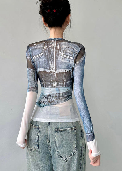 Original O-Neck Print Slim Fit Tulle T Shirts Fall AN1018 Genistyle Shop