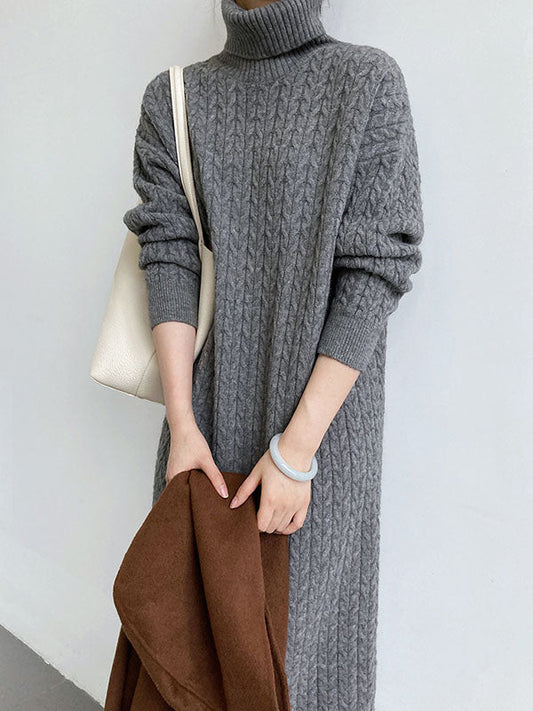 Casual Grey High-Neck Long Sleeve Twist Knit Dress AN1053 Genistyle Shop