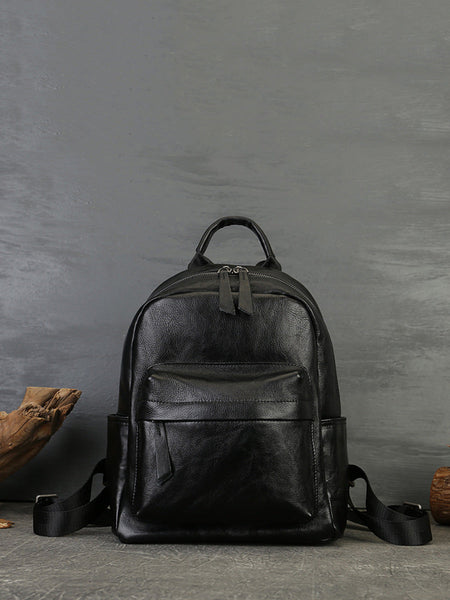 Women Casual Soft Leather Pure Color Backpack AK1044 Genistyle Shop