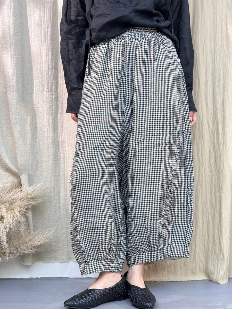 Plus Size Women Vintage Lattice Summer Cotton Linen Suits IO1030 Ada Fashion