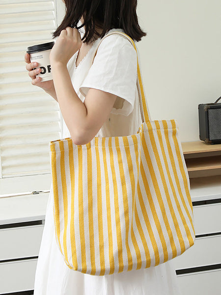 Casual Women Stripe Shoulder Canvas Bag FashionChic