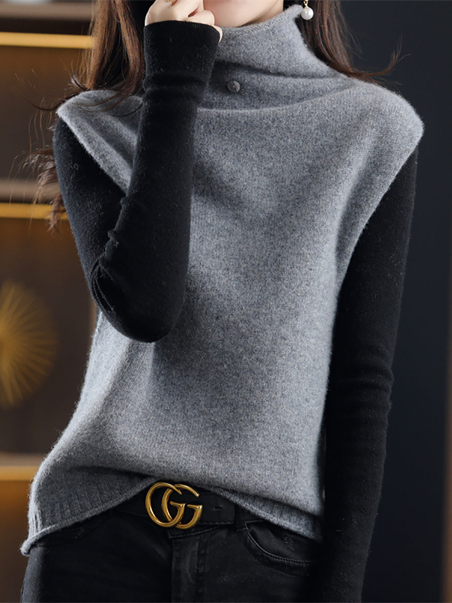 Women Casual Wool Turtleneck Soft Knit Vest QU025 BUYKUD