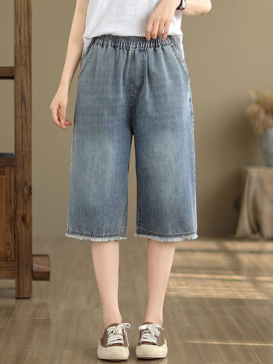 Women Summer Embroidery Knee-Length Denim Pants IO1023 Ada Fashion