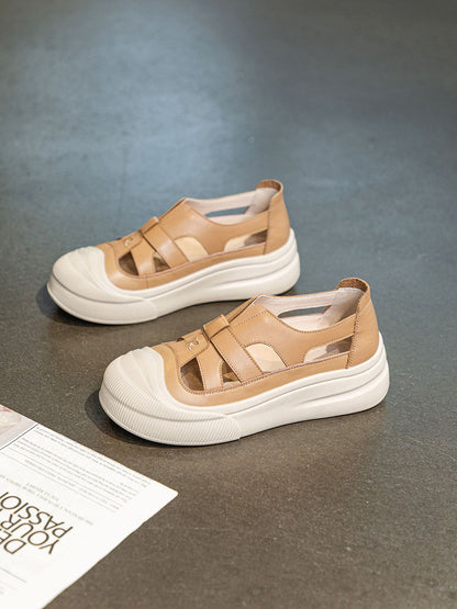 Women Casual Summer Leather Spliced Cutout Shoes UI1020 Ada Fashion