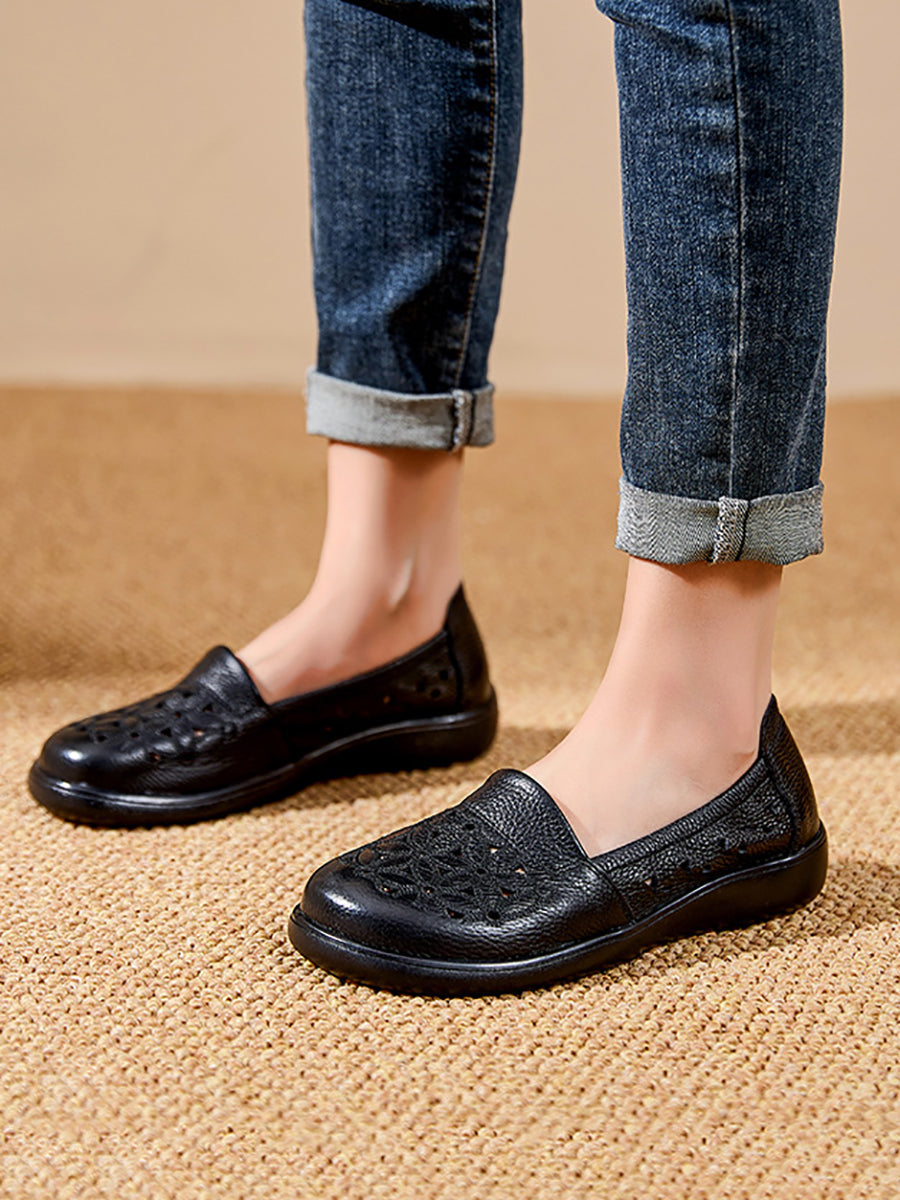 Leather Mid Shoes Flower Summer Women Soft Heel FashionChic