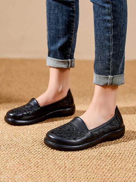 Leather Mid Shoes Flower Summer Women Soft Heel FashionChic