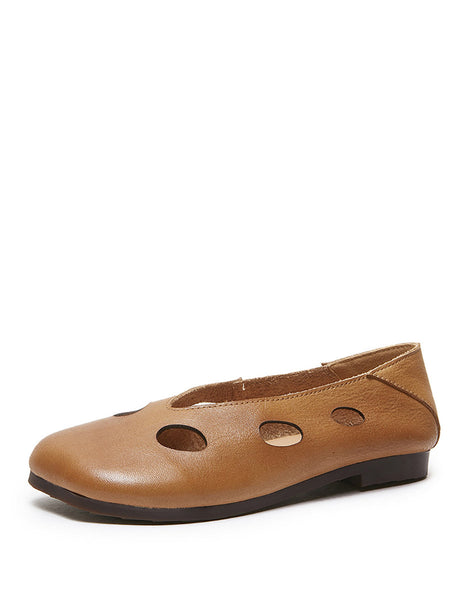 Women Summer Casual Solid Leather Cutout Soft Shoes IO1029 Ada Fashion