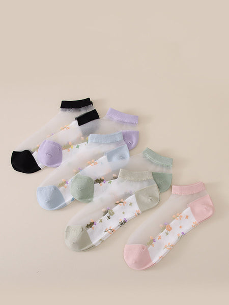 5 Pairs Women Summer Jacquard Thin Socks OO1033 BUYKUD