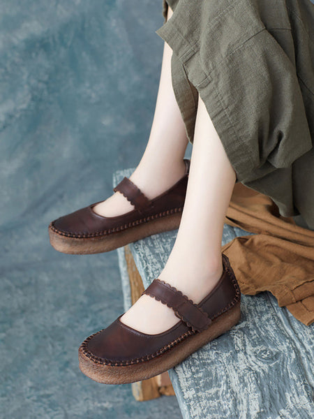 Women Summer Casual Solid Leather Velcro Flat Shoes ZZ1040 Ada Fashion