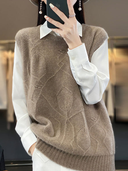 Women Casual Wool O-Neck Crochet Knit Vest AV1059 Genistyle Shop