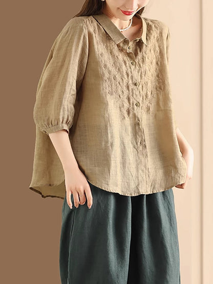 Women Vintage Embroidery Summer Ramie Loose Shirt SC1003 Ada Fashion