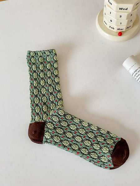 5 Pairs Women Auutmn Artsy Floral Socks AT1009 BUYKUD