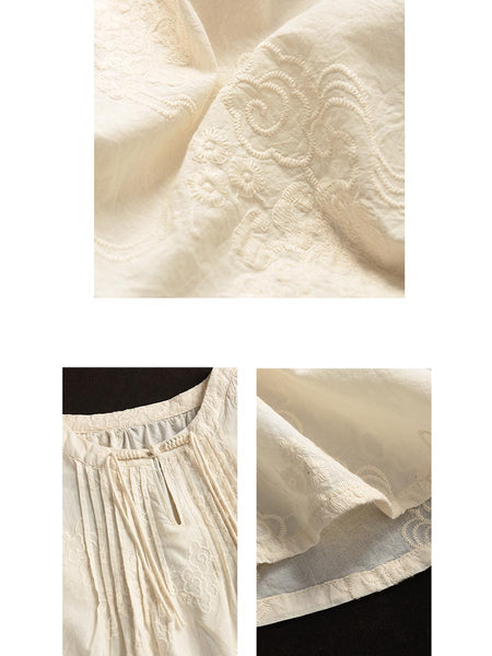 Women Artsy Solid Jacquard Shirred Cotton Loose Shirt XX1018 Ada Fashion