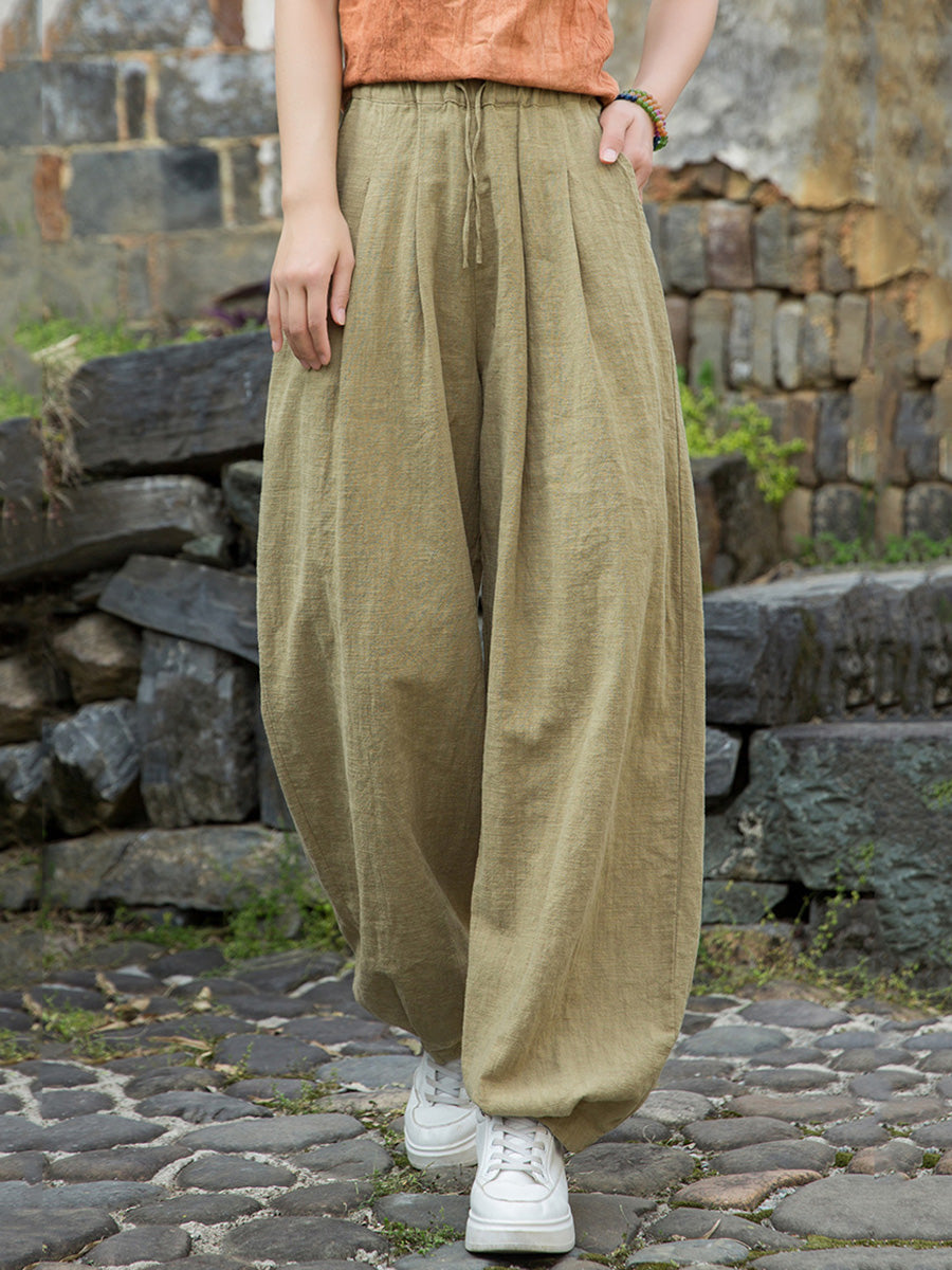 Women Pure Ramie Straight Worn Color Summer Pants FashionChic