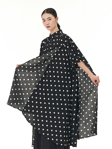 Women Casual Summer Dot Irregular Hem Loose Shirt KL1002 Ada Fashion