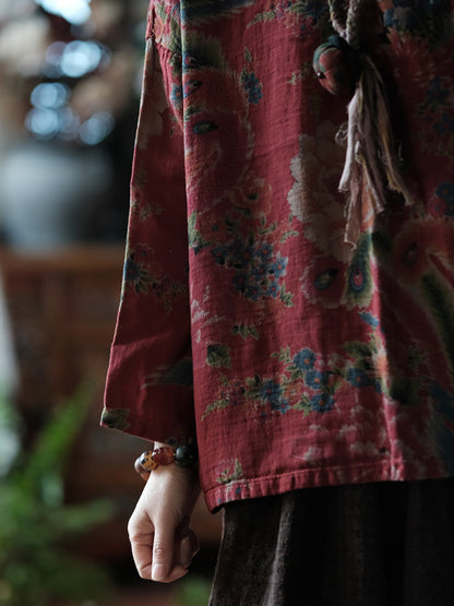 Women Ethnic Summer Flower Cotton Loose Shirt CO1014 Ada Fashion