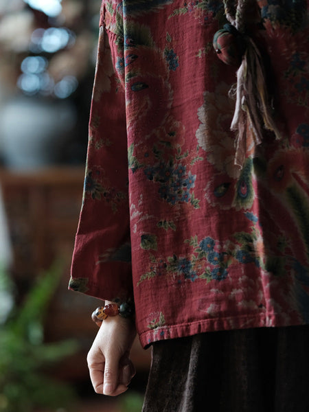 Women Ethnic Summer Flower Cotton Loose Shirt CO1014 Ada Fashion