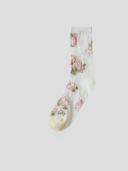 3 Pairs Women Elegant Flower Lace Spliced Thin Socks BN1032 Ada Fashion