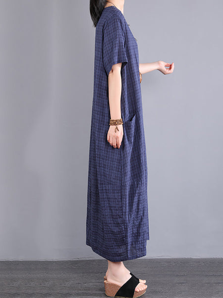 Plus Size Women Summer Artsy Plaid Loose Dress KL1026 Ada Fashion