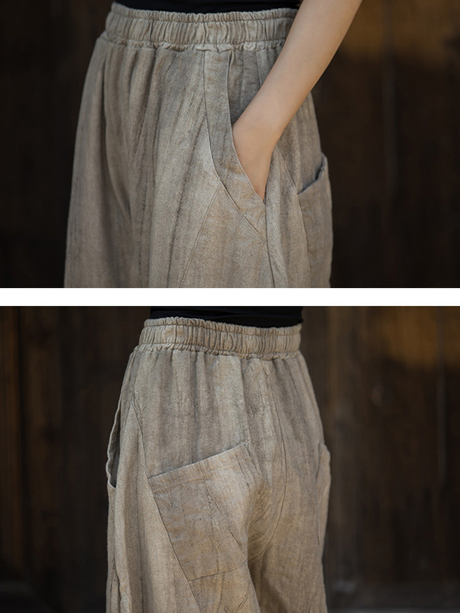 Women Vintage Autumn Solid Loose Ramie Bloomers AK1050 Genistyle Shop