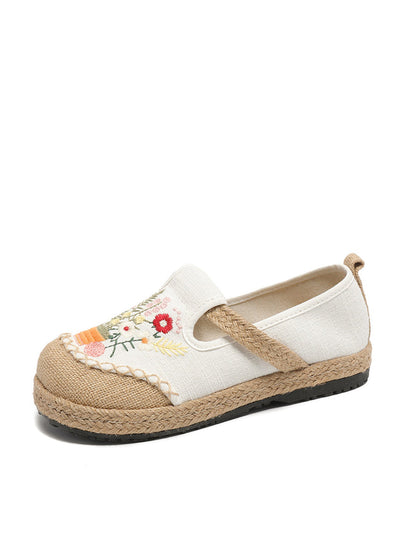 Women Summer Artsy Flower Embroidery Linen Cotton Shoes AT1080 TACH