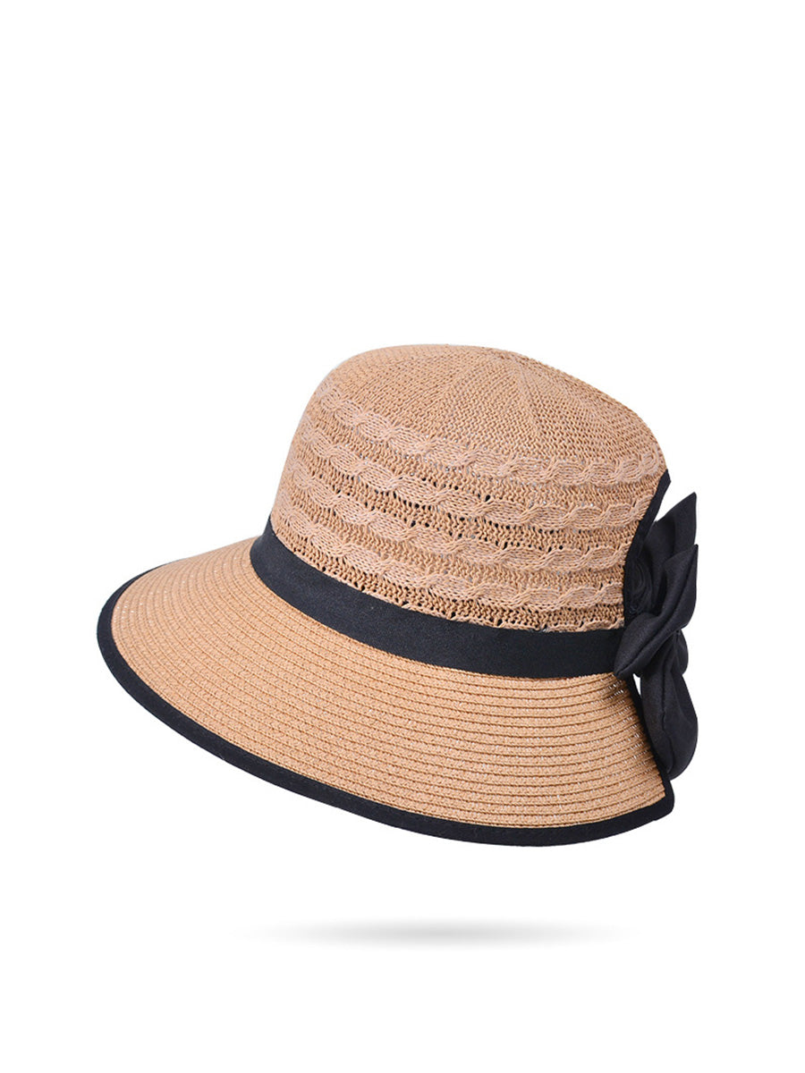Women Summer Casual Straw Weave Bowknot Sunproof Hat CC038 BUYKUD