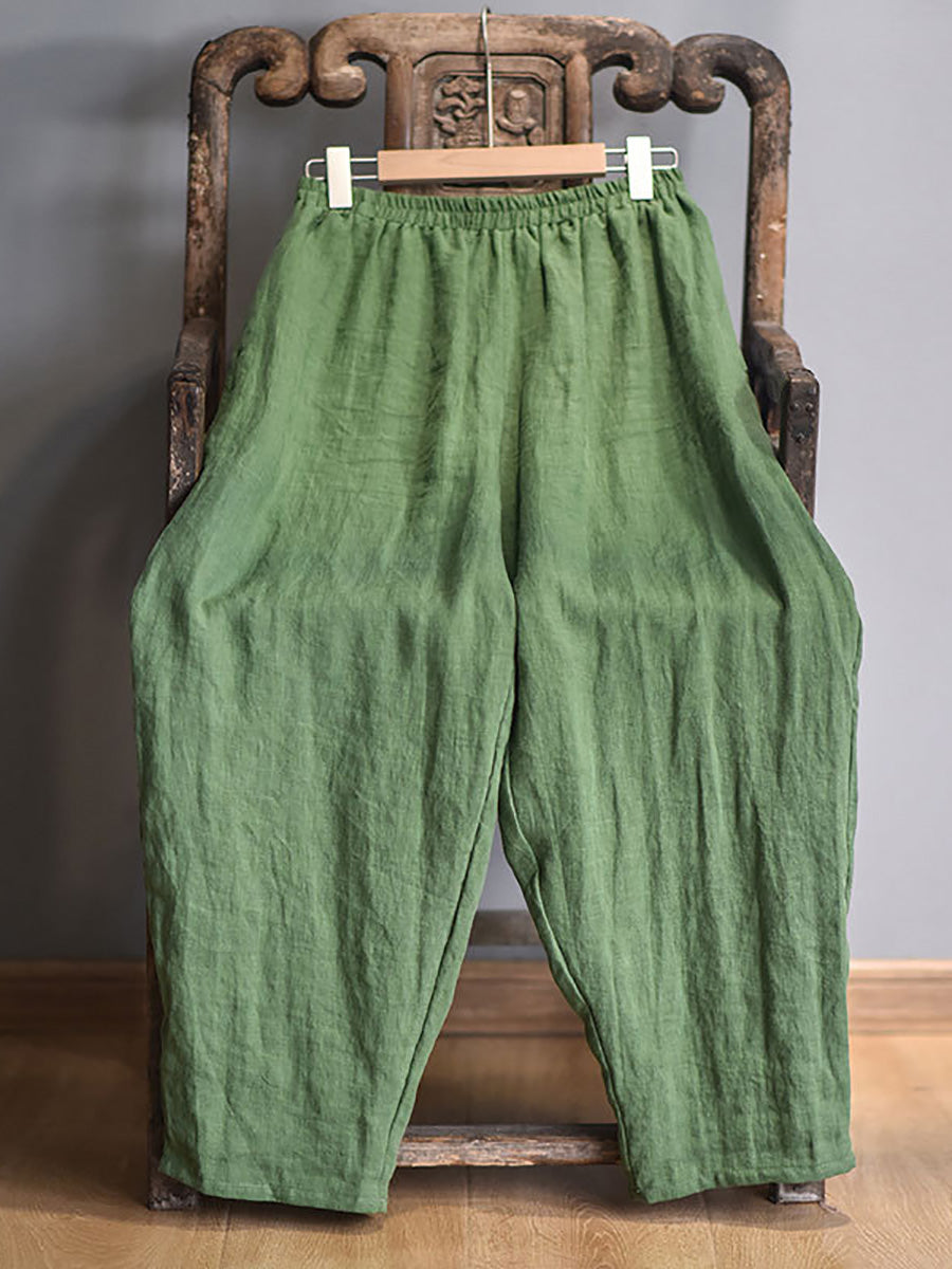 Women Vintage Spring Linen Solid Harem Pants FD040 QTMM