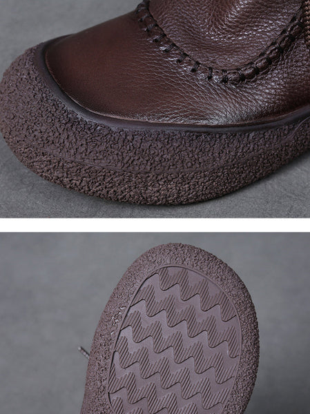 Women Retro Genuine Leather Spliced Strap Flat Boots WG006 HWJPJ