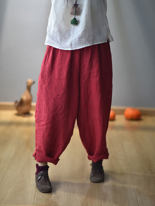 Women Vintage Spring Linen Solid Harem Pants FD040 QTMM