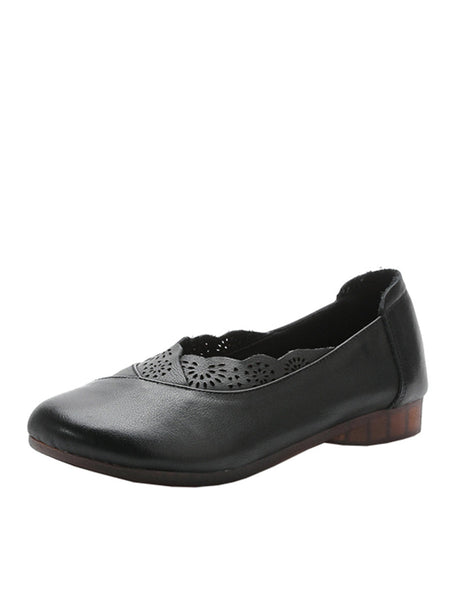 Women Artsy Solid Soft Leather Spliced Low Heel Shoes RR1048 BC