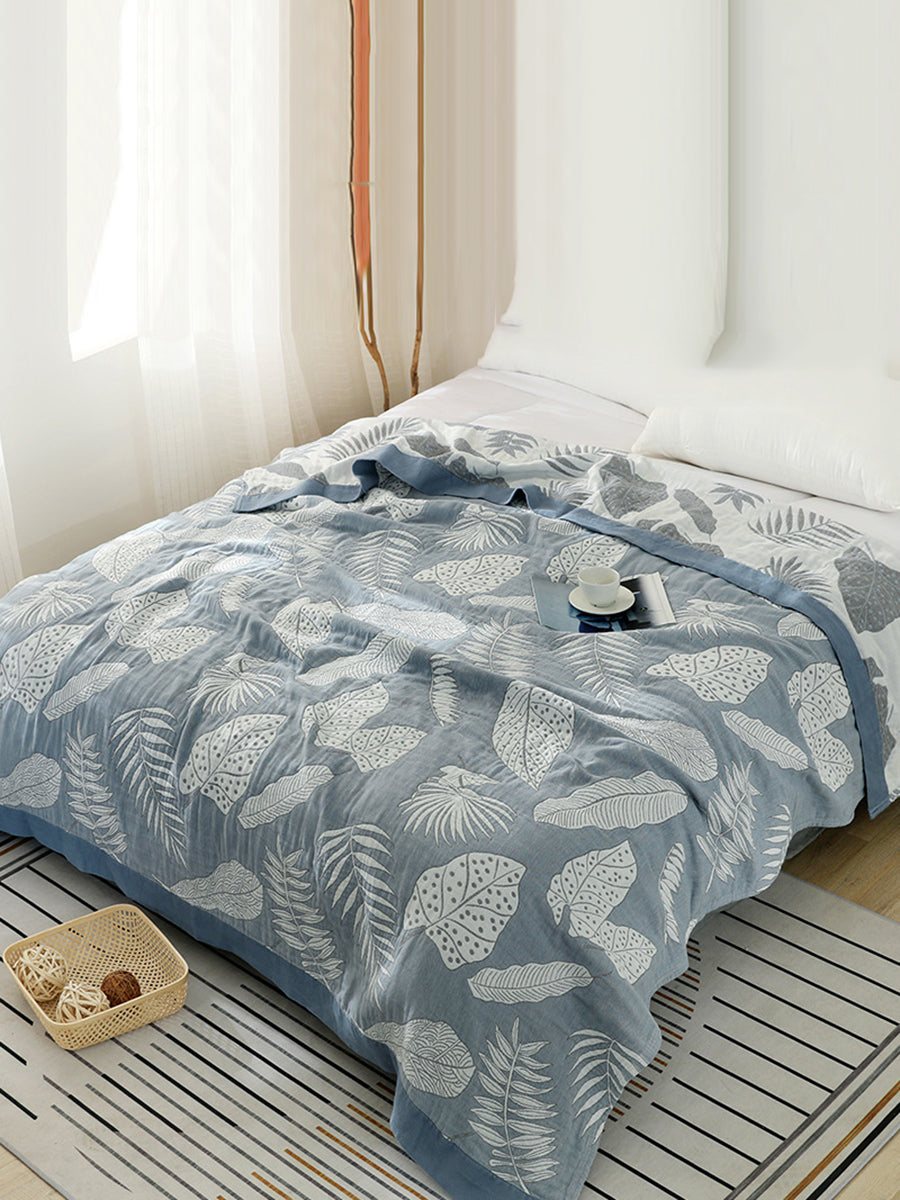 5Layer Cotton Summer Nap Leaf Jacquard Sofa Blanket TY1011 Ada Fashion