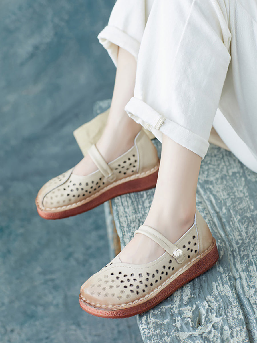 Women Summer Casual Leather Spliced Cutout Flat Sandals FG1029 Ada Fashion