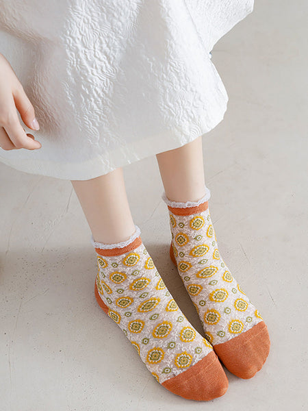5 Pairs Women Flower Jacquard Lace Socks AS1010 Ada Fashion