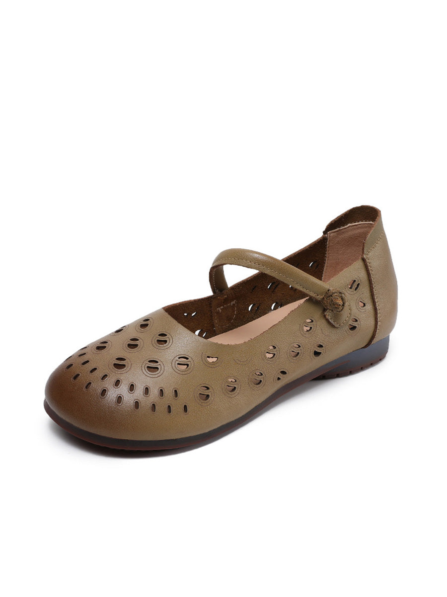 Genuine Shoes Women Summer Hollow Out Heel Low Leather FashionChic