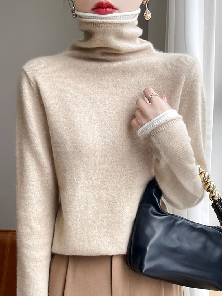 Women Autumn Turtleneck Colorblock Wool Sweater BA1010 Genistyle Shop