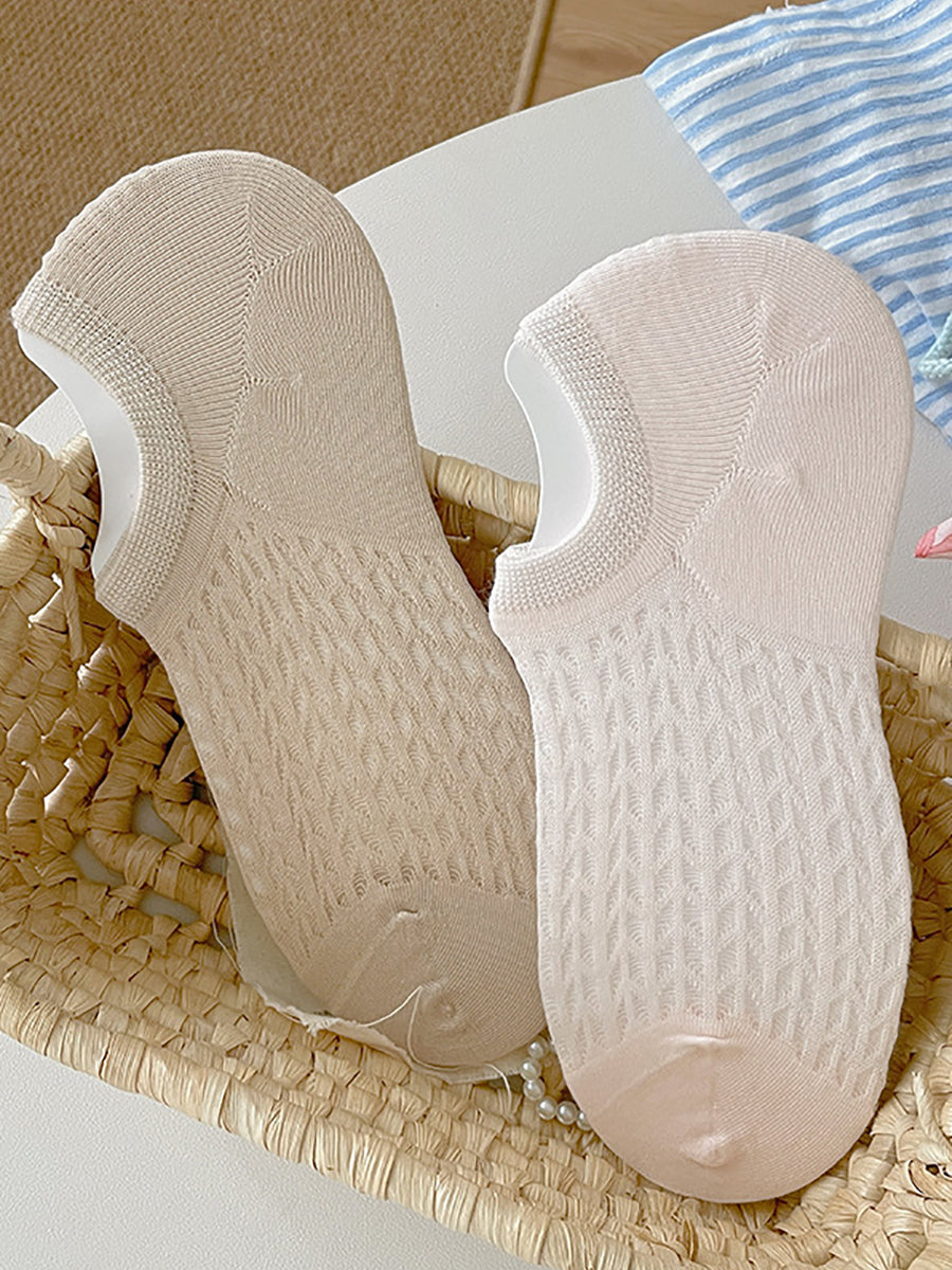 5 Pairs Women Summer Solid Cotton Short Socks RR1008 BUYKUD