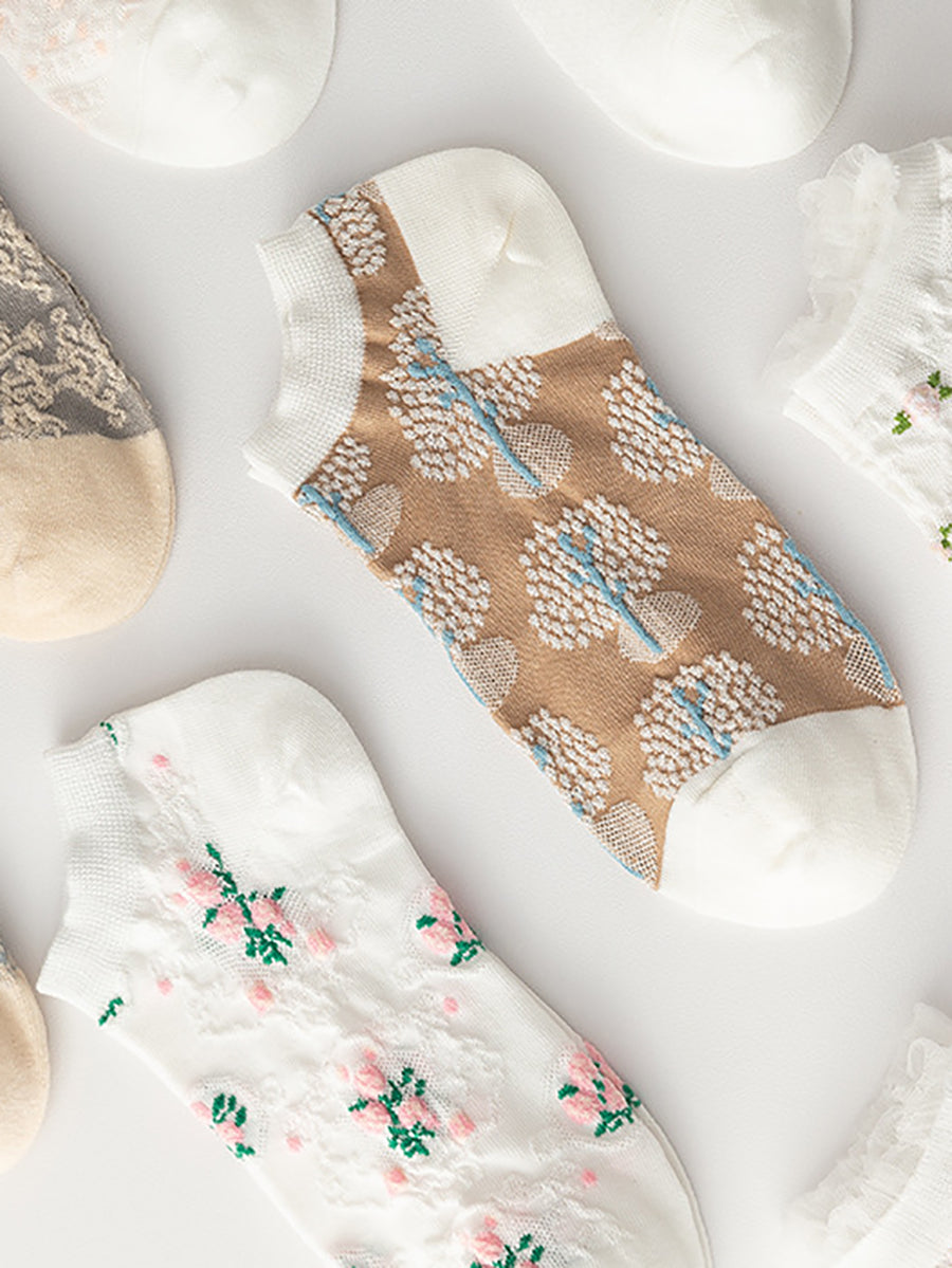 4 Pairs Women Summer Artsy Flower Jacquard Socks AS1009 Ada Fashion