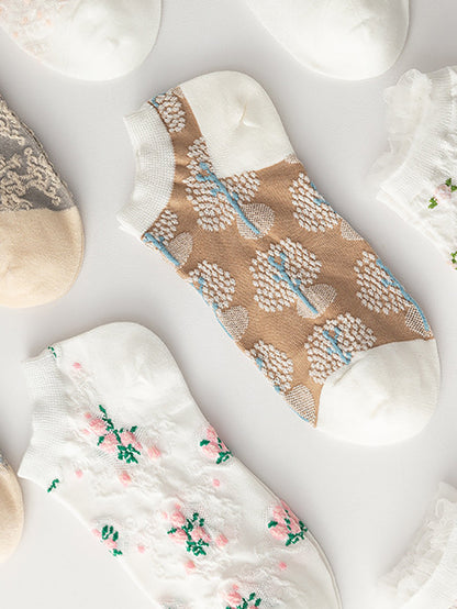 4 Pairs Women Summer Artsy Flower Jacquard Socks AS1009 Ada Fashion
