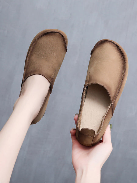 Leather Retro Solid Summer Falt Women Shoes FashionChic