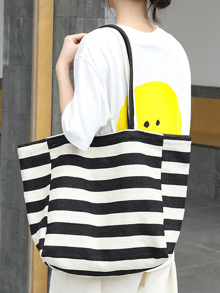 Women Casual Stripe Canvas Large Capacity Shoulder Bag CX044 LCPJ